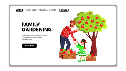 Family Gardening And Harvesting In Orchard Vector