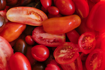 top view close up texture of tomatoes halves