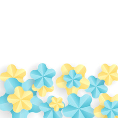 blue and yellow flowers on a white background; paper floral border element