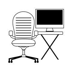 workspace armchair table and pc monitor isolated icon line style