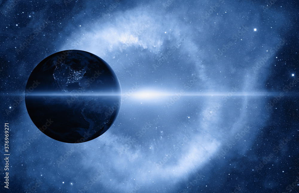 Poster Planet earth with supernova explosion - Deep space abstract sci-fi backgrounds 