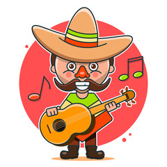 Mexican musicians vector illustration in native clothes and sombreros flat vector