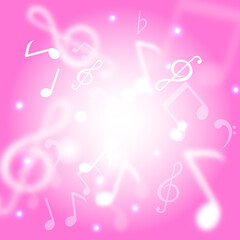 Pink blurred festive background for musical events; karaoke concept; flying music notes; music festival cover with notes and lights; abstract vector background; decorative border element
