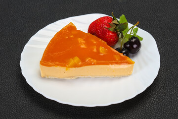 Cheesecake with apricot served strawberry