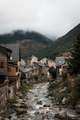 Image of the center of the town of vielha, during a cloudy summer day in the catalan pyrenees