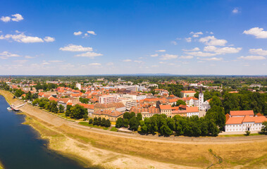 Naklejka premium Aerial view of Sisak city center during the summer, Croatia.