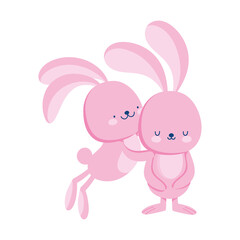 pink rabbits animal cartoon isolated icon style