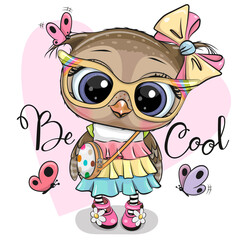 Owl in a dress on heart backround