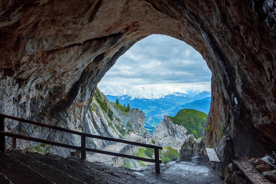 Entrance of the greatest ice cave in the world. This place is tehre in Upper Austria next to Werfen city. UNESCO world heritage. Amazing view in central Alps.