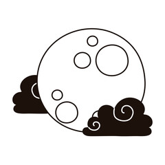 full moon night clouds sky cartoon isolated icon line style