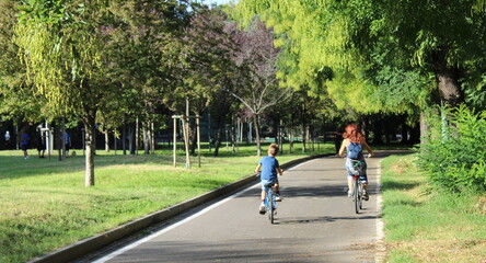 Pedalare in bicicletta nel parco della città