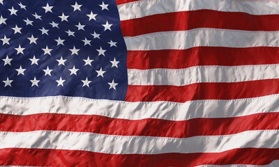 Fototapeta premium Background made of American flag waving in the wind. 3D