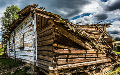 old abandoned blue wooden house