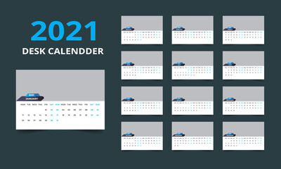 Desk Calendar design 2021 template - 12 months included 