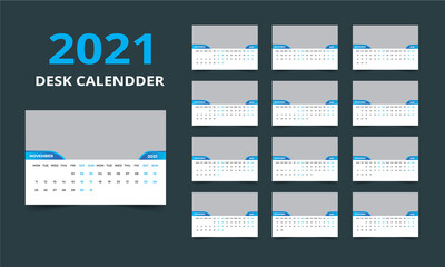Desk Calendar design 2021 template - 12 months included 