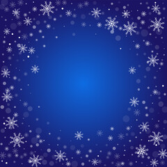 Snowflakes. Snow, snowfall. Falling scattered white snowflakes on a gradient background. Vector	
