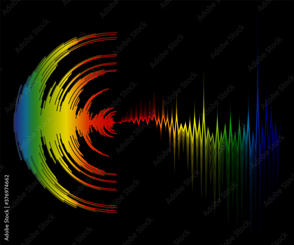 Poster abstract colorful music background with dynamic waves. poster with neon rainbow sound wave design. v