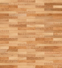 Natural wood texture background. Light brown parquet floor made of narrow planks. Rough wooden surface. 