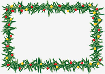 Marco de hojas de pino con bolas de navidad.