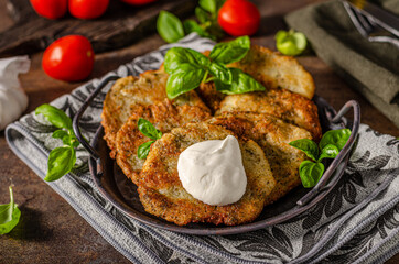 Potato pancakes with garlic and herbs