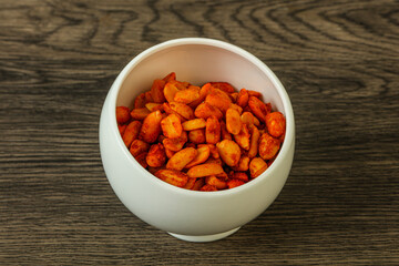Chili peanut snack in the bowl