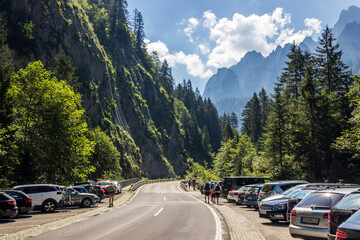 road in the austrian alps on a sunny day