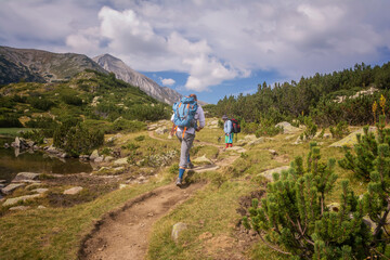 Panoramic view of mountain lake in Pirin mountains, Bulgaria.