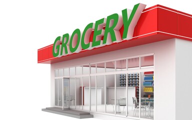 3D illustration of a supermarket