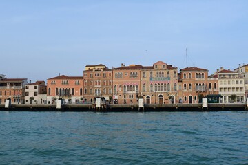 Fototapeta na wymiar venetian buildings view architecture canal grande venice landscape from boat