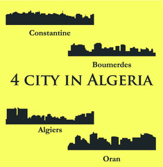 Fototapeta premium Set of 4 City silhouette in Algeria ( Algiers, Oran, Constantine, Boumerdes )