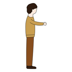 Man with outstretched hand on a white background