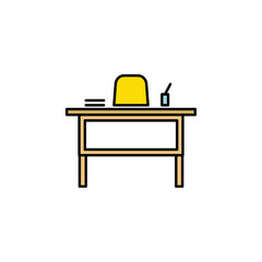 teacher desk, chair icon. Element of education illustration. Signs and symbols can be used for web, logo, mobile app, UI, UX on white background