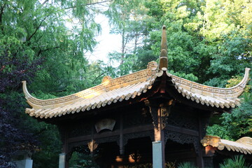 Fototapeta na wymiar Roof in the Chinese garden in the park