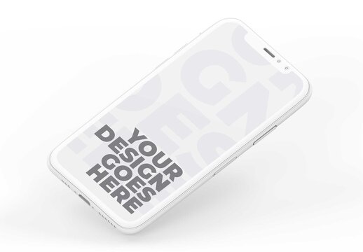 Closeup Floating Clay Style Smartphone Isolated on White Background