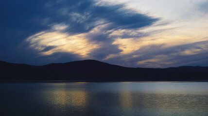 the sunset on the lake Turgoyak