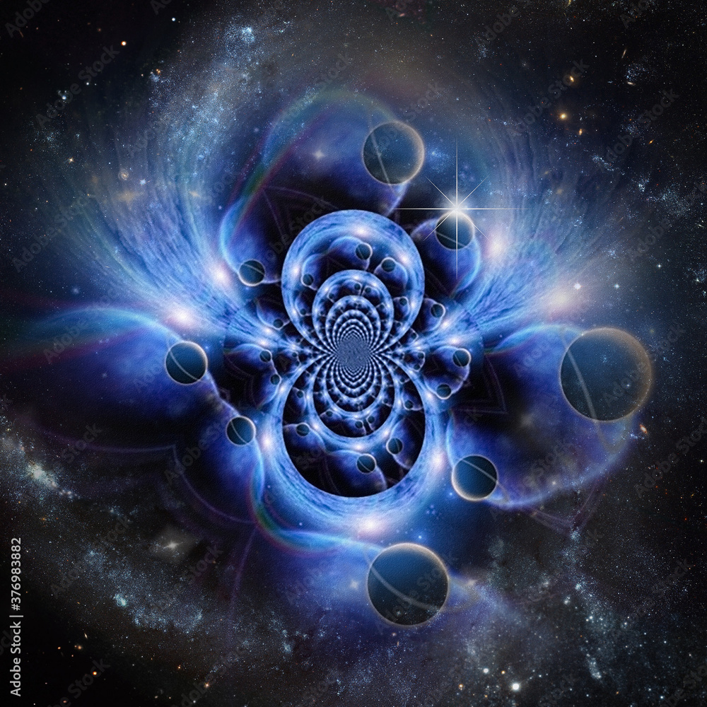 Poster planetary fractal. endless space. 3d rendering