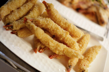 buffet food, catering food party at restaurant, mini canapes, snacks and appetizers