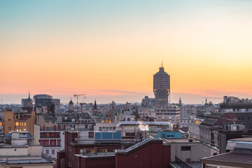 Skyline of Milan with torre Velasca at sunset