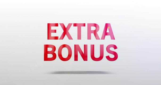 Extra Bonus. Partikel Logo. Text Animation. Rotes Wort auf grauem Hintergrund. Hochwertiges Intro