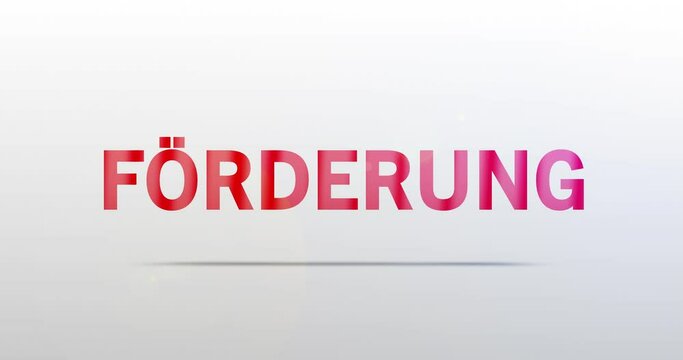 F&ouml;rderung. Partikel Logo. Text Animation. Rotes Wort auf grauem Hintergrund. Hochwertiges Intro