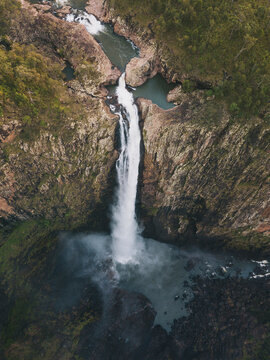 Top down aerial view of Wallaman Falls in Girringun National Park, Queensland, Australia.
