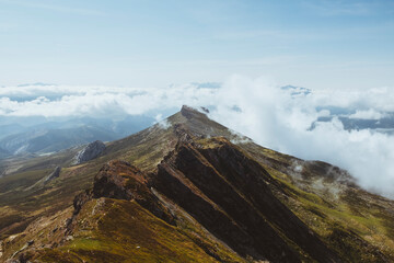 Mountain ridge and clouds rolling in and out at Cantabria, North Spain
