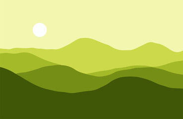 Mountains in the haze at sunset - Vector illustration