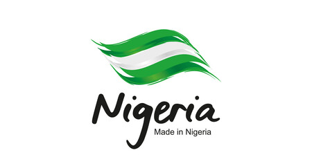Made in Nigeria handwritten flag ribbon typography lettering logo label banner - obrazy, fototapety, plakaty