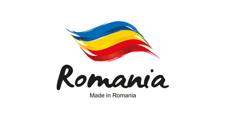 Made in Romania handwritten flag ribbon typography lettering logo label banner