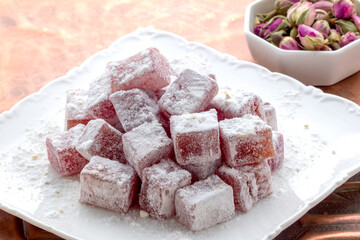 Traditional Turkish Delight. Clean background, traditional presentation.