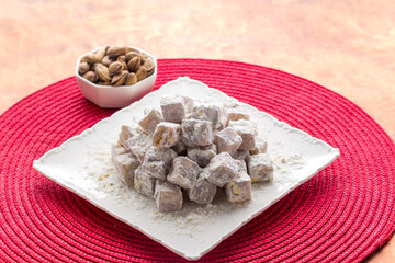 Traditional Turkish Delight. Clean background, traditional presentation.