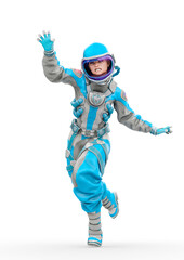 american astronaut is running desperate in a space outfit