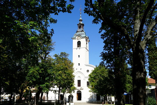 Beautiful Church the Shrine of our lady of Trsat in Croatian town of Rijeka with green park around the church