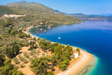 Fototapeta premium Scenic view of the beach and old harbor of Gialtra, in North Euboea (Evia), Greece.